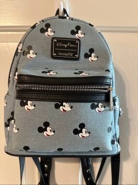 Loungefly Light Blue Mickey Mouse Mini Backpack. 🎒 Disney denim blue backpack